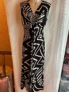 BNNT VERY ELEGANT BLACK & WHITE ABSTRACT STRETCH MARKS & SPENCER MAXI DRESS UK12 - Picture 1 of 10