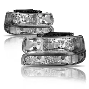 Headlight Bumper Lamp Chrome/Clear For 00-06 Chevy Silverado Tahoe Suburban Pair - Foto 1 di 6