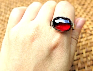 Anillo de Piedra Roja Natural Ojo Naga Plata de Ley 925 Protección Amuleto Talla 14 - Imagen 1 de 7