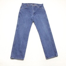 Wrangler Men's Size 34x30 Blue Straight Leg Dark Wash 100% Cotton Denim Jeans