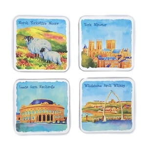 Yorkshire Scenes Set of 4 Coasters ft York, Leeds, Moors, Whitby - Picture 1 of 2