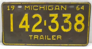 Vintage 64 Michigan Trailer License Plate I42-338 Man Cave Decor EXPIRATION 1964 - Picture 1 of 9