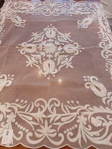 NEW SARO AN01 54 in. Square Alessandra Collection Embroidered Table Topper Ivory