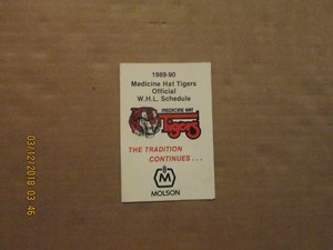 WHL Medicine Hat Tigers Vintage Circa 1989-90 Logo Hockey Pocket Schedule