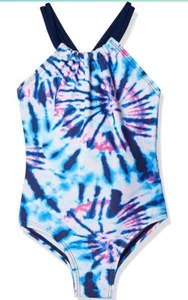 Kanu Surf Girl's Swimsuit Size 14 One Piece Jasmine Beach Halter Camille Denim - Picture 1 of 4