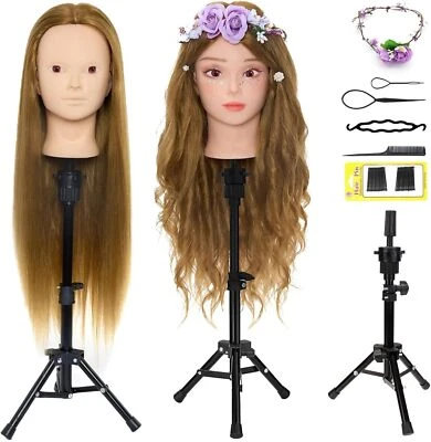 Neverland 24 inch Schminkkopf Frisierkopf Friseur mit Ständer 50% Echthaar Haar - Bild 1 von 4