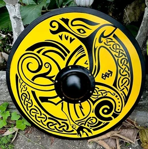 Medieval Larp Warrior Wood & Steel Viking Round shield Armor Templar Shield gift - Picture 1 of 3