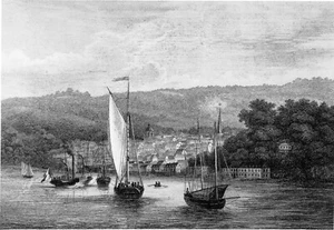 HONFLEUR et son PORT vus de la MER - Gravure 19e (de Gamain, peintre de Marine) - Imagen 1 de 2