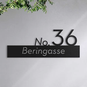Hausnummer mit Straßennamen - personalisierbar - Edelstahl, Schwarz, Anthrazit - Bild 1 von 6