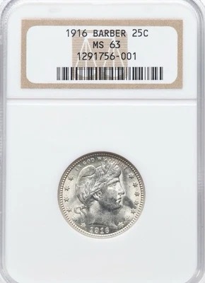 1916 Barber Quarter 25C MS 63 Graded Coin - Image 1 of 2