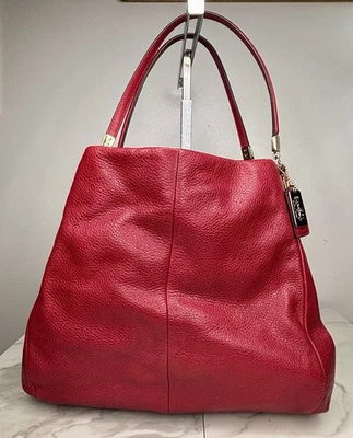 COACH Cardinal Red Madison Phoebe Pebbled Leather Shoulder Handbag (used once) - Image 1 of 4