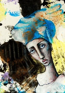 ACEO ORIGINAL COLLECTIBLE sensual EXPRESSIVE portrait Painting MINIATURE ART - Picture 1 of 3