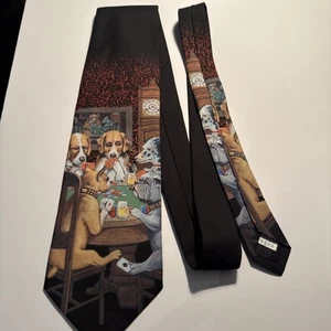 Vintage Ralph Marlin Tie Mens Dogs Playing Poker Novelty Art Made USA 90s Polyes - Bild 1 von 8