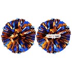 2Pcs 12 inch Metallic Cheerleading Pom Poms with Handle Rings, Blue Orange