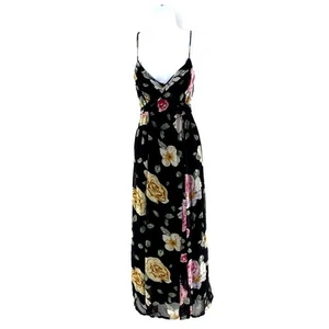 Rene Derhy Collection Floral Sleeveless Maxi Dress Lined Boho Black Sz L India - Picture 1 of 10