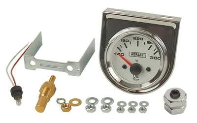 Medidor de temperatura de aceite iluminado Derale negro sobre blanco analógico 2-1/16" 140-300 grados F Foto 1 de 4