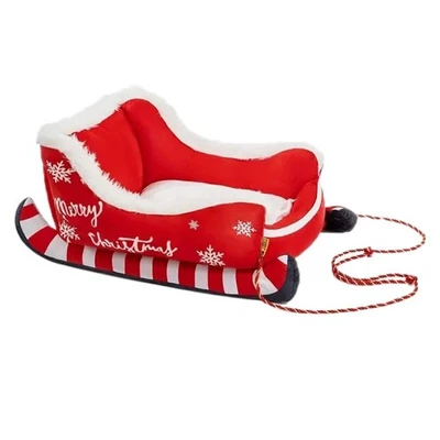 Removable Christmas Sleigh Pet Bed Plush Fluffy Dog Kennel  Cat Dog - Image 1 of 4