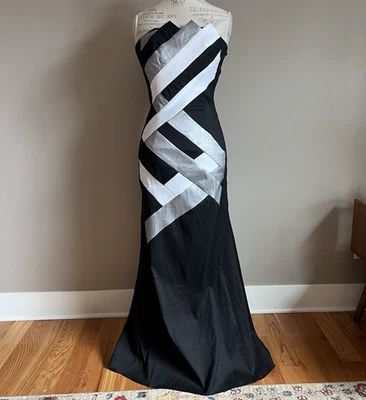 Vintage McClintock Black Geometric Strapless Gown Jrs 6 Elegant Artsy Glam HTF - Image 1 of 4