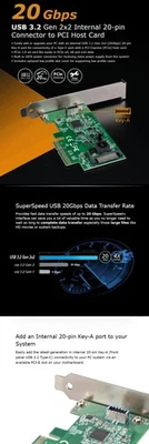 Akasa USB 3.2 Gen 2x2 Internal 20-pin Connector to PCIe Host Card AK-PCCU3-08 - Image 1 of 4