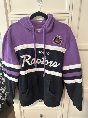 Felpa Toronto Raptors uomo grande con cappuccio viola nera head coach ricamata