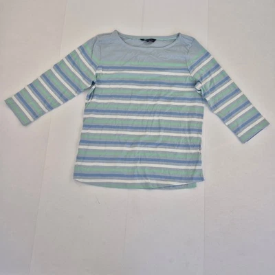 CREW CLOTHING Top 14 Blue Green Women's Striped 3/4 Sleeve Cotton - Image 1 of 4