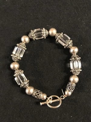 "Pulsera de plata de ley 925 con palanca de cristal de vidrio de 7,25"" 22,5 gramos" Foto 1 de 4