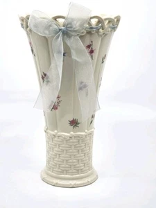 Lenox Posy Baskets Trumpet Vase Lattice Top Ribbon - Picture 1 of 10