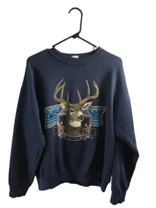 Vintage Lee Sweatshirt Herren XL blau getragen in Grafik Jagd Schießen Pullover Hirsch - Bild 1 von 7