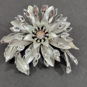Spilla floreale tono argento vintage strass 3" giardino delle fate - Foto 1 di 6