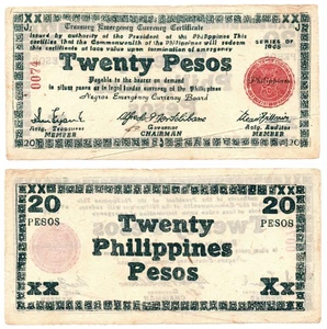 FILIPPINE WW2 Negros banconota emergenza 1945 20 pesos S685 bassa serie #0074 - Foto 1 di 4