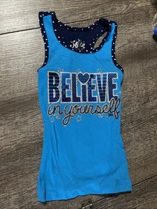 Just a size 6 blue navy polkadot believing yourself sparkle tank Guc - Picture 1 of 5