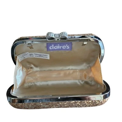 Claire Oro Brillo Brillante Bolso de Mano Monedero Correa Arco Duro Cierre Cristal Foto 1 de 4