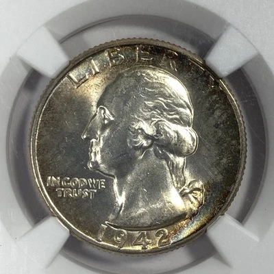 1942 Washington Silver Quarter .25. NGC MS 64. Toned. - Image 1 of 4