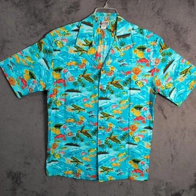 Aloha Republic Shirt Adult Extra Large Blue Hawaiian Sea Turtles Fish SS Mens - Image 1 of 4