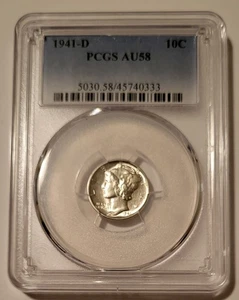 Moneda de diez centavos Mercury 1941 D AU58 PCGS - Imagen 1 de 2