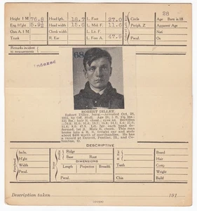 Tarjeta de arresto del Departamento de Policía de San Francisco 1915 Robert Dilley - #8277 - Imagen 1 de 3