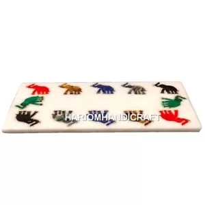 Tagliere in marmo bianco multi elefante pietra intarsiata India da collezione M289 - Foto 1 di 7