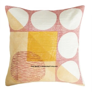 Indian Hand Woven Cotton Kilim Pillow Hand Block Printed Cushion Cover 45x45cms - Picture 1 of 3