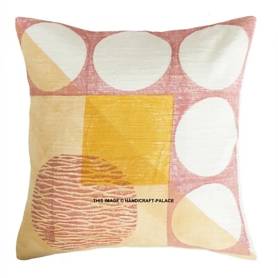 Indian Hand Woven Cotton Kilim Pillow Hand Block Printed Cushion Cover 45x45cms - Image 1 of 3
