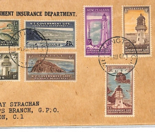 NEW ZEALAND FDC 1947 GOVERNMENT LIFE Stamp LIGHTHOUSE Set First Day Cover XJ221 - Image 1 of 4