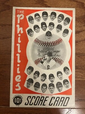1941 Vintage "PHILADELPHIA PHILLIES" {Dodgers} Official Score Card KLEIN! REESE! - Image 1 of 4