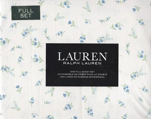 Ralph Lauren Full Sheet Set Linda Floral Blue 4pc Cottage Green Farmhouse Chic - Picture 1 of 4