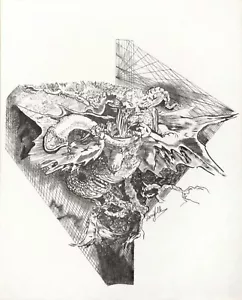 Larry Volk print: untitled (dragon drawing), signed, 10" x 12" - Picture 1 of 2
