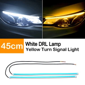 White 45CM LED Car DRL Daytime Running Turn Signal Lamp Strip Light Flexible 2x - Picture 1 of 7