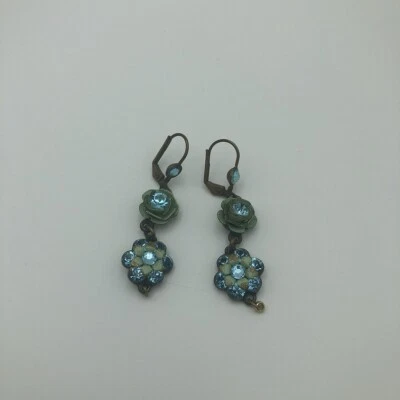 Brincos pendurados de gota longa Michal Negrin floral turquesa cristal Swarovski - Imagem 1 de 4