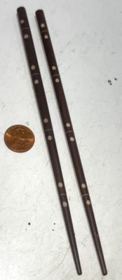 Set Of 2! Hair Sticks Brown / Cream Wooden W/ Dots 7.25" Long - Image 1 of 2