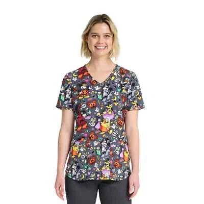 Scrubstar Disney Halloween Mickey Mouse and Friends Candy Fun Women's V-Neck Top - Image 1 of 2