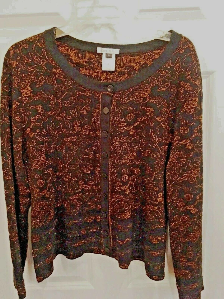Impresionante suéter cárdigan Bill Blass tejido metálico dorado y negro talla XL Foto 1 de 3