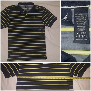 Nautica Boys XL Navy Yellow stripes Polo Shirt 100% POLYESTER !!! EUC !!! - Picture 1 of 6