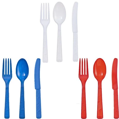 Rojo, Blanco y Azul - 48 Cucharas, 48 Tenedores, 48 Cuchillos - 4 de Julio - Americana Foto 1 de 4